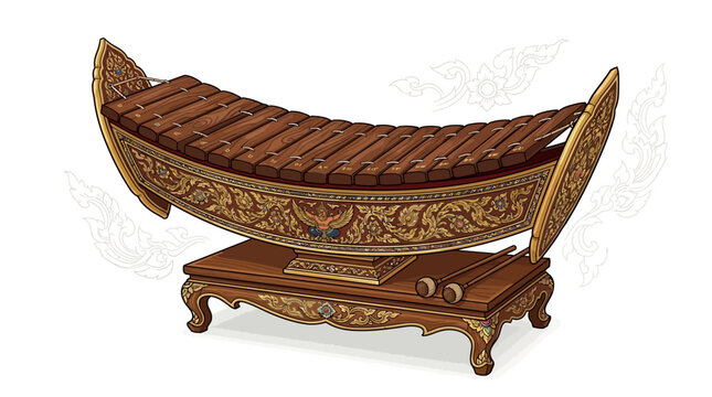 Traditional Thai Ranat Ek instrument with golden ornaments