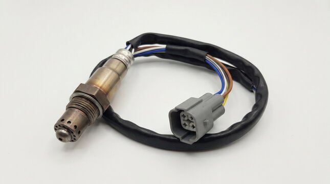 Close-up of automotive oxygen sensor cable connector isolated on white background