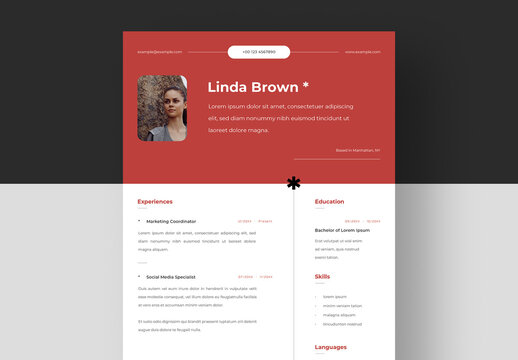 CV Layout with Red Header Design