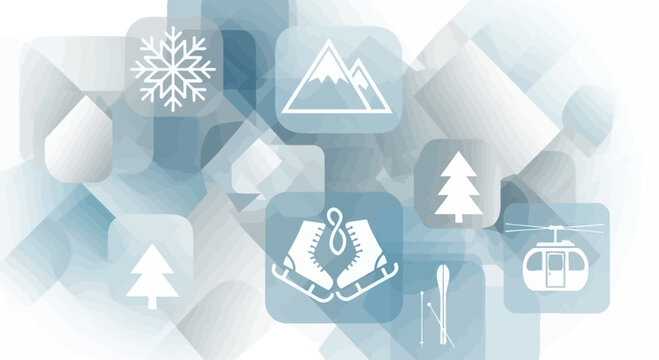 Winter recreation themed illustration with ice skates and other graphic elements
