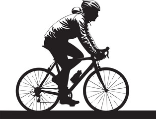 Fototapeta premium Black silhouette of a person riding a bicycle on a road with exercise