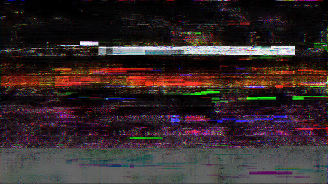 RGB TV glitch texture overlay with digital noise, scan lines, signal distortion and corrupted screen interference, colorful abstract background for cyberpunk, video, music cover, poster or futuristic 