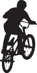 Naklejka premium Silhouette of person performing trick on bmx bike with silhouette