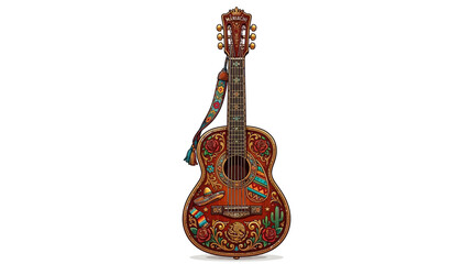Fototapeta premium Colorful Mariachi Guitar with Floral Patterns and Ornate Designs