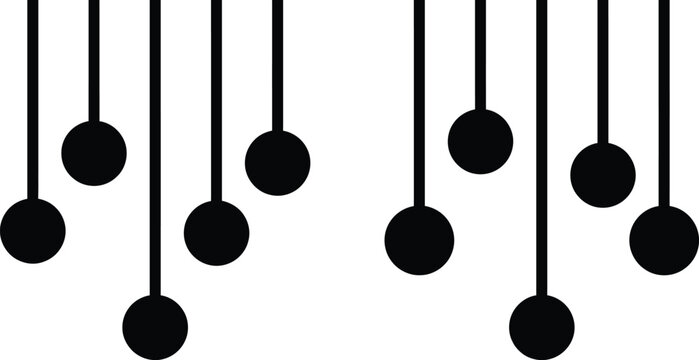 Pendulum Set Icon with Multiple Black Spheres Hanging From Vertical Rods on a Clean Background Featuring Physics, Oscillation, Motion