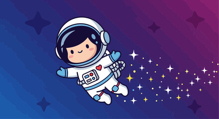 Fototapeta premium Cartoon astronaut floating in space with stars and vector background