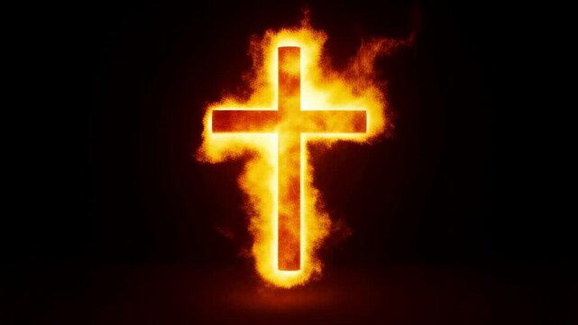 Fiery cross light animation with dynamic flame movement and glowing effects