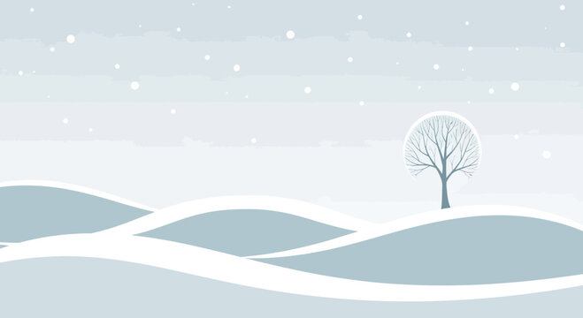 Winter landscape scene with tree and snowfall concept illustration
