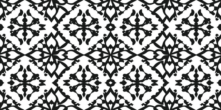 Black and White Seamless Damask Floral Vintage Baroque Pattern Background Vector Illustration
