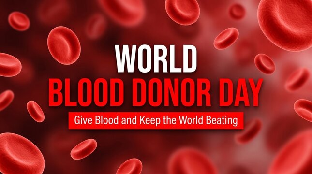 World Blood Donor Day design with flowing blood cells background. Donate blood and be the reason of smile to many faces. Concept of honor of voluntary blood donors. Generative AI