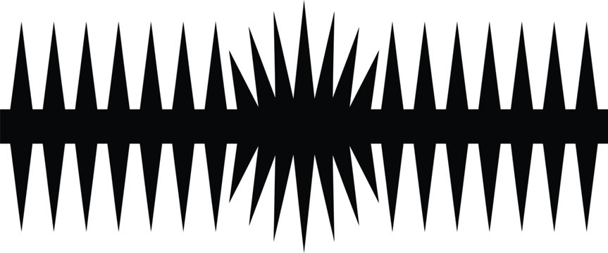 Punched Card Icon with Black Spikes Pattern and Bold Central Bar Shape for Retro Data Processing Interface