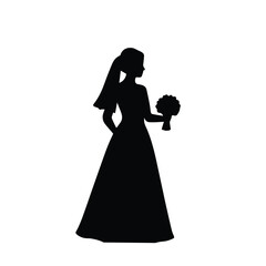 Fototapeta premium Bride silhouette holding a flower bouquet vector illustration