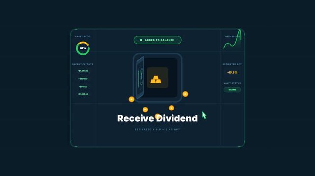 Digital interface animation of receiving dividends from a vault