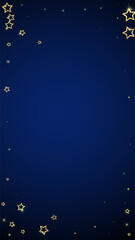 Fototapeta premium Twinkle stars scattered around randomly, flying, falling down, floating. Christmas celebration concept. Festive stars vector illustration on dark blue background.