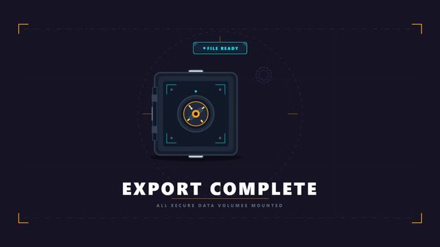 Digital vault icon animation showing file export complete status