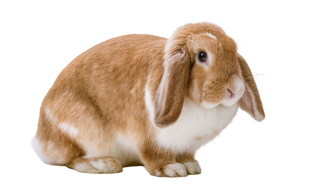 Brown and white lop-eared rabbit sitting