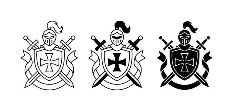 Knight Templar Shields, Swords, Helmets, and Crosses: Heraldic Emblem Set