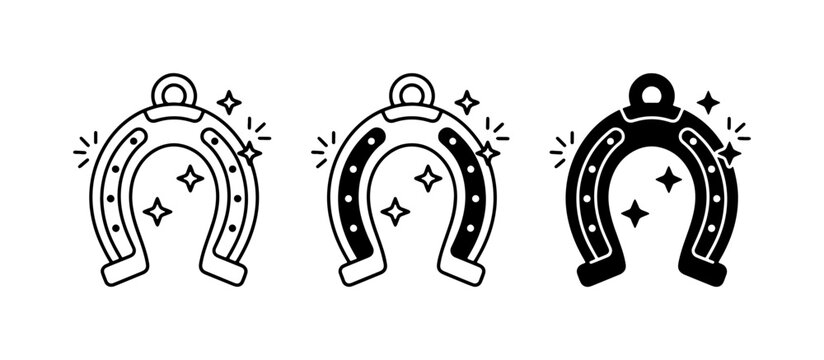 Lucky Horseshoe Icons, Good Fortune Symbols, Metal Horse Shoe Vector Graphics