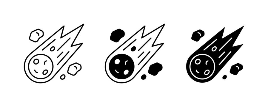 Meteorite Icons, Falling Asteroid Vector Graphics, Space Debris Symbols