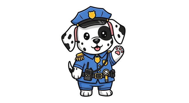 Cute police dog cartoon character.