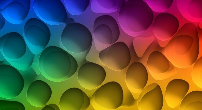 Abstract wallpaper featuring vibrant rainbow gradient colors with layered organic holes creating a smooth three dimensional effect and soft shadows