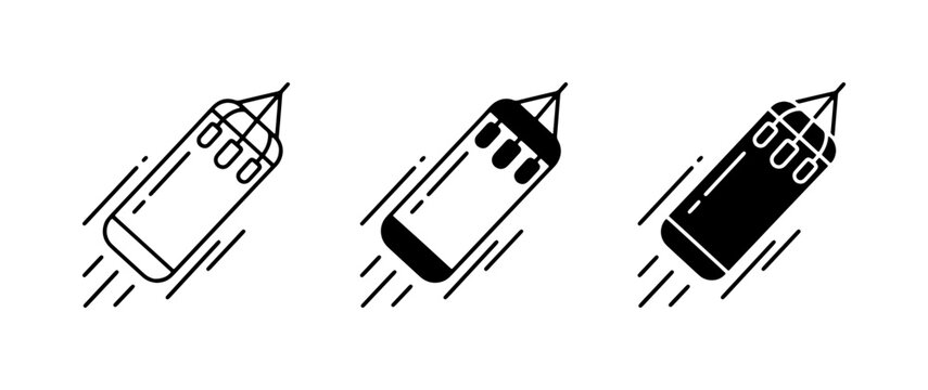 Punching Bag Icons, Boxing Equipment Vector Set, Martial Arts Training Graphics