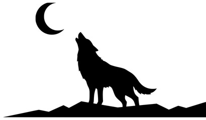 Howling wolf silhouette under the crescent moon vector © Ziten