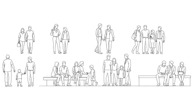 CAD Human Silhouette Figures Vector People Pack for Architectural Rendering Presentation