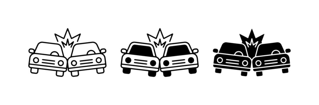 Car Crash Icons, Collision Vector Graphics, Accident Symbols, Insurance Claims