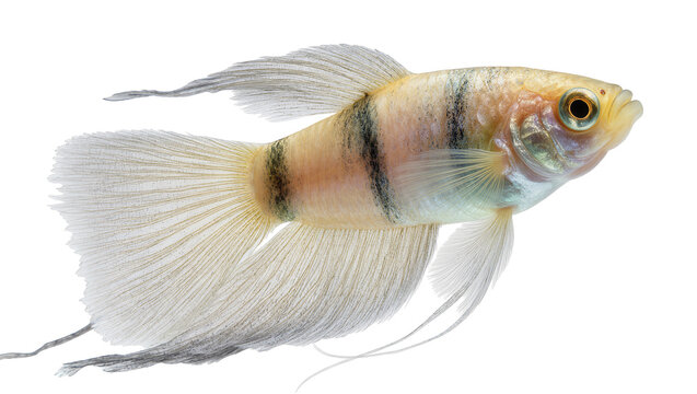 Elegant lyretail guppy fish with flowing fins and black stripes