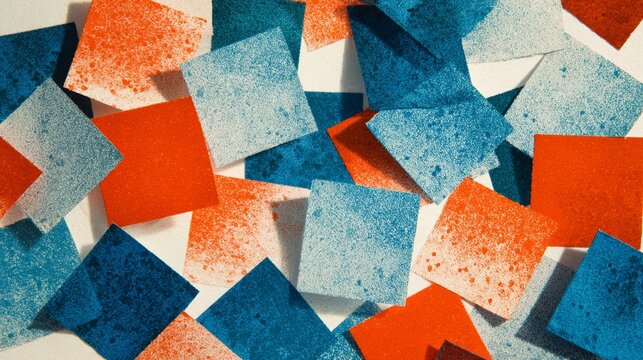 Risograph print style abstract poster scattered paper shapes vin