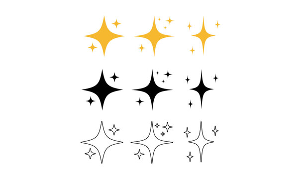 sparking stars vector illustration, shiny stars vector bundle illustration, sparking, shiny, stars, star, yellow, white, black stars set vector illustration, silhouette of yellow, and black stars,