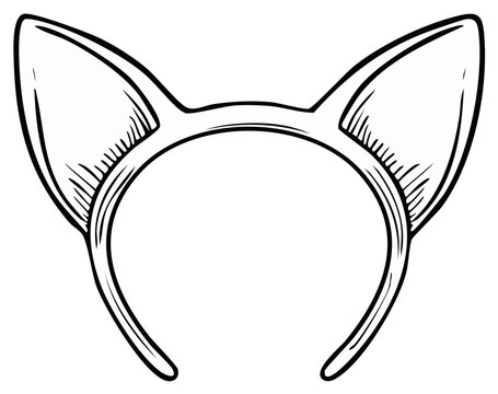 Hand drawn illustration of a headband with pointed cat ears