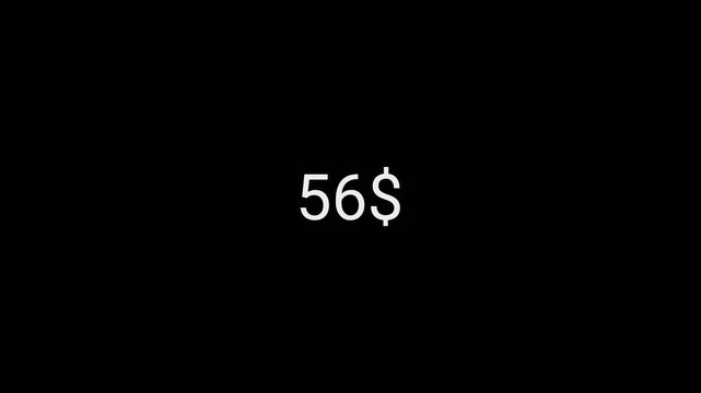 Number counter animation from zero to hundred Doller on a transparent background ,Business increase counting dollar animation. Dollar counting from 0 to 100 Doller animation