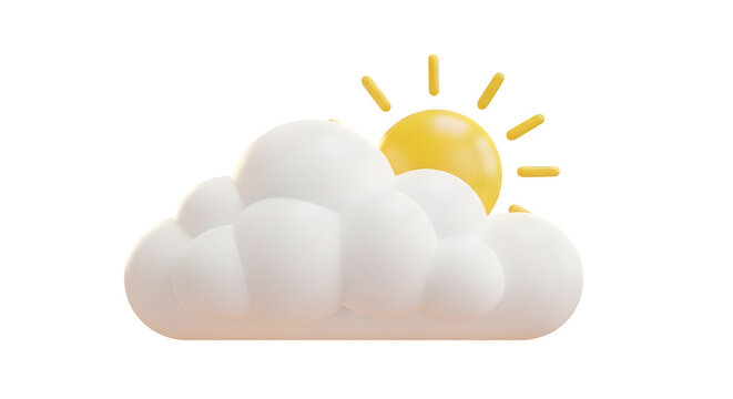 3d render of a white cloud with a golden sun peeking through isolated on transparent background
