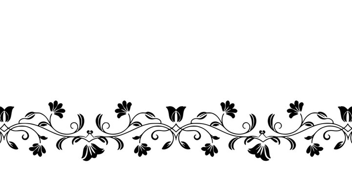 Ornamental Border Featuring Black Floral Scrollwork, Vintage Decorative Elements with Symmetrical Corner Motifs for Invitations and Frames