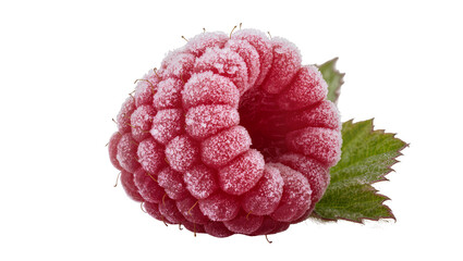 Single frosted raspberry with green leaf © Patricia