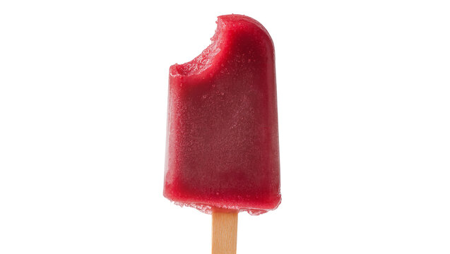 Bitten red berry popsicle on wooden stick