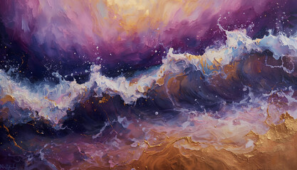 Fototapeta premium Cosmic waves crash on shore