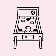 A simple illustration of a classic arcade game with a ball and flippers © Larsen