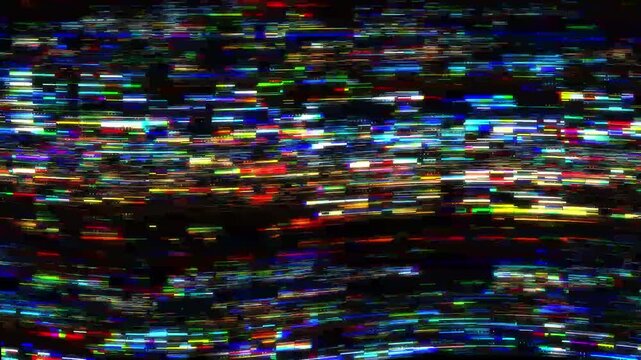 Digital glitch effect overlay video background with abstract futuristic shape and geometric design, visual video effects stripes background, tv screen noise glitch effect. 4k video