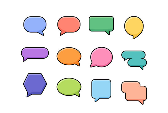 Colorful Speech Bubble Icon Collection with Chat Messages, Comment Boxes and Communication Symbols Vector Set for Social Media and UI Design