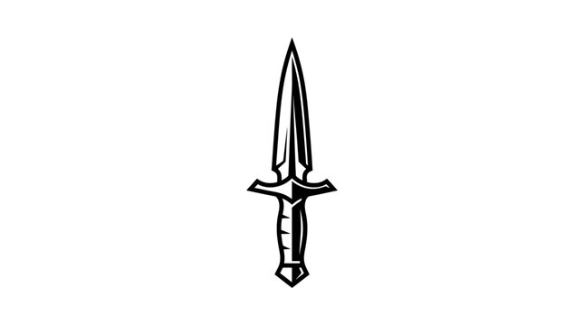 Illustrated medieval dagger with sharp detailed blade design.