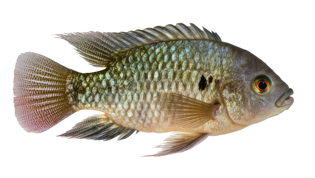 Freshwater fish with patterned scales and orange eye