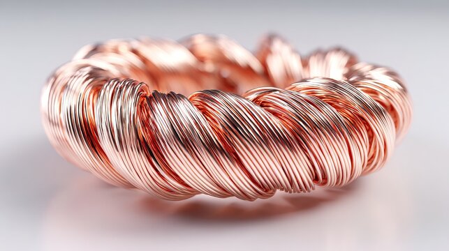 Close Up Macro Shot of a Thick Copper Wire Coil Toroid Inductor Component