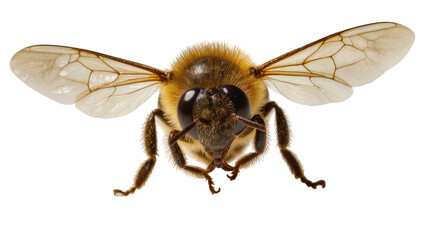 Fototapeta premium Honey bee with spread wings, detailed macro view