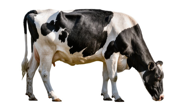 Holstein cow with black and white spots grazing