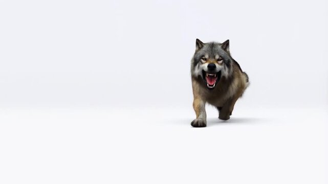 Wolf charging towards camera showing dynamic motion and power