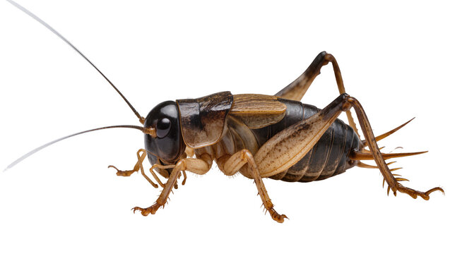 Brown cricket insect with long antennae and legs