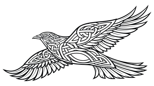 Bird Celtic knotwork illustration with intricate design and black lines